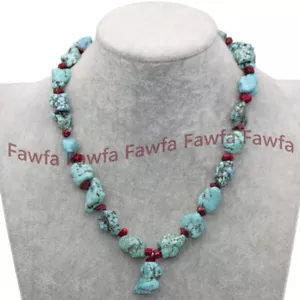 Natural Red Coral Chip 10-14mm Irregular Turquoise Gems Pendant Necklace 18'' - Picture 1 of 5