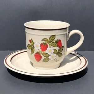 Vintage Newcor Stoneware Strawberry Cup & Saucer Set Regency Japan Susanne - Picture 1 of 11