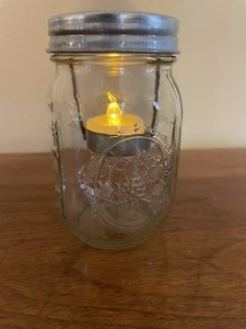 Mason Jar Tea Light Candle Holder- Silver Metal Lid/Hanger-Cute When Burning - Picture 1 of 3