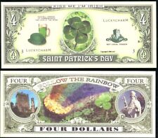 St. Patrick's Day Four Leaf Clover 4 Dollar Funny Money Novelty Note Free Sleeve
