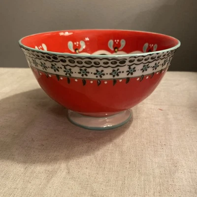 ANTHROPOLOGIE Elka Ayaka Rojo Floral Abstracto 6" Pedestal Cuenco Boho Foto 1 de 4