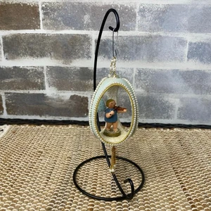 Handmade 1975 Vintage Diorama (Real) Egg Christmas Ornament Signed Violinist  - Picture 1 of 17