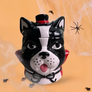 2025 JACK O LANTERN LANE Ceramic Halloween Dog Vampire Cookie Jar Container - Picture 1 of 9