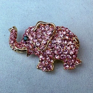 Spoontiques Pink & Gold Rhinestone Elephant Brooch Pin - Picture 1 of 2