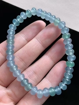 Grade A Icy Blue Green Jadeite Jade Beads Bracelet Bangle 1103 - Image 1 of 4