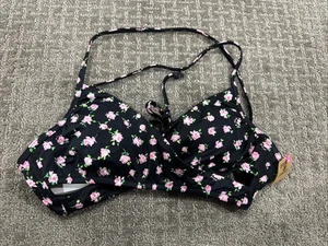 NEW Pink VS Black Pink Flowers Cutout Bikini Top VS Swim Women’s Sz S - Picture 1 of 2