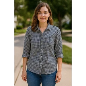 Karen Scott Damen Medium Gingham Checker Button Down Hemd Momcore Dark Academia - Bild 1 von 7