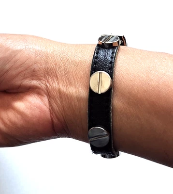 CC SKYE BLACK LEATHER NAILHEAD BRACELET WOMENS BIKER JEWELRY GIRLS GOTHIC COLLAR - Image 1 of 3