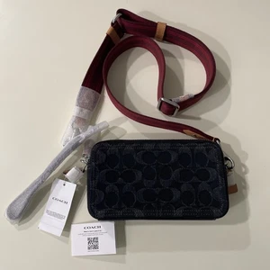 Coach Kira Black Denim Washed Signature Bag Small Wristlet Crossbody Purse CE778 - Picture 1 of 23