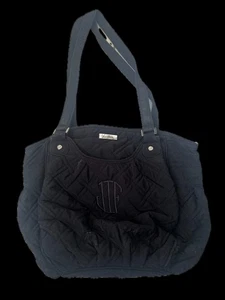 SCHLECHTER ZUSTAND Vera Bradley große klassische schwarze Eimer Schultertasche Initialen - Bild 1 von 7