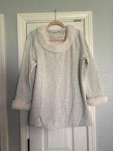 Soft Surroundings Tunic Womens Large Gray Apres Ski Top Fur Trim Winter NWT $110 - Picture 1 of 8