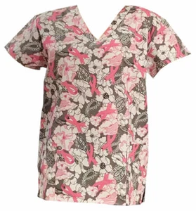 365 Zikit Women's Fashion Medical Nursing Scrub Tops Breast Cancer Series - Picture 1 of 13