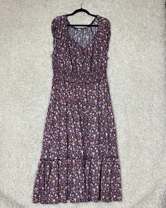 Old Navy Midi Dress Womens 2X Floral Waist Defined Tie Neck Boho Travel Spring - Picture 1 of 9