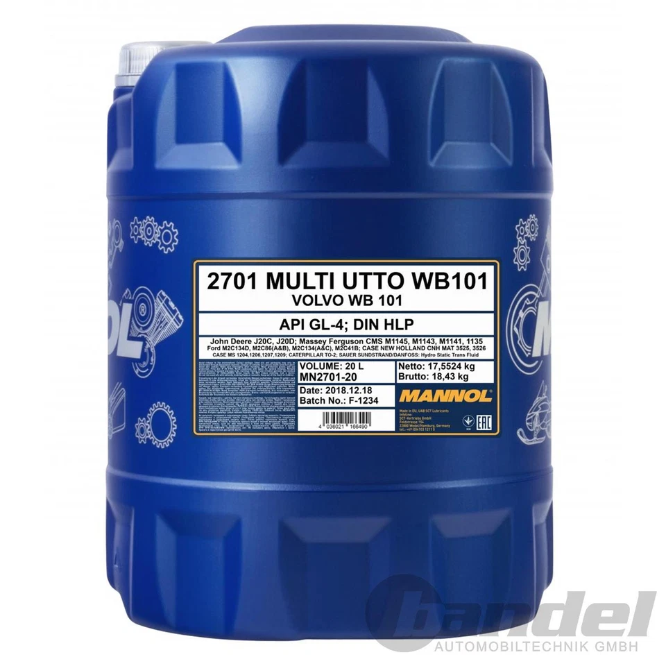 20L MANNOL MULTI UTTO WB 101 API GL-4 HYDRAULIKÖL GETRIEBEÖL TRAKTOR BAGGER LKW