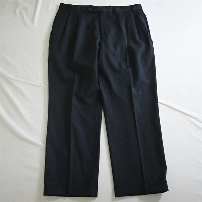 Винтажные мужские штаны Nautica 38x30 темно-синие 100% шерсть плиссированные с манжетами полный покрой - Изображение 1 из 4