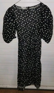VTG Annemarie Gardin 100% Silk Sheer Black With White Polka Dot Dress Puffy - Picture 1 of 8