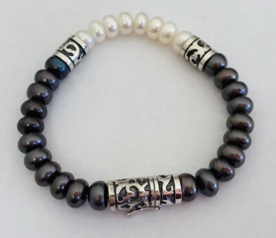 Pulsera de perlas de agua dulce blancas y negras de plata esterlina Honora de diseñador Foto 1 de 4