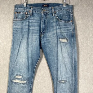 POLO Ralph Lauren Sullivan Slim Straight Jeans Herren 34x30 Blau Factory Distress - Bild 1 von 17