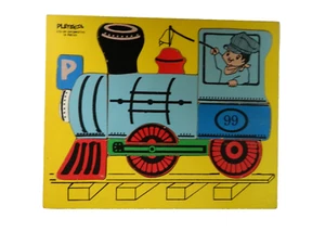 VINTAGE PLAYSKOOL LOCOMOTIVE WOOD PUZZLE 275-34 Nostalgia Toy Art Complete - Picture 1 of 8
