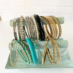 Bangle Bracelet Lot 26 Pc Vintage To Now Rhinestone Braided Turquoise Color - Picture 1 of 8