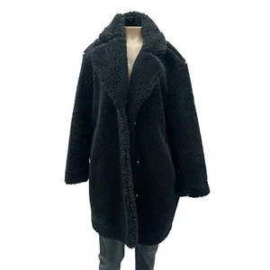 H&M Black Faux Teddy Shearling Coat Longline Jacket Cozy Warm Winter Women XS - Picture 1 of 10