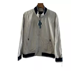 Men’s Perry Ellis Tan Blue Trim Water Resistant Windbreaker Jacket Large 14 - Picture 1 of 3