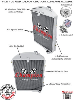 Alliant Champion 3 Row All Aluminum Radiator for 1938 Chevrolet Master #CC38-6 - Image 1 of 4