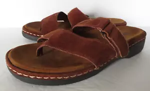 Minnetonka Sandals Womens Slip On Brown Leather Size 9 Adjustable Hook Loop - Picture 1 of 9