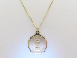First Holy Communion Necklace Gifts 14k Solid Gold Jewelry Catholic 18" N458 - Picture 1 of 8