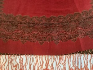 Pashmina Bufanda Mantón Flecos Suave 55% Pashmina 45% Seda Rojo Paisley - Imagen 1 de 4