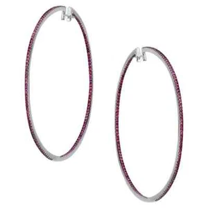 Impressive Red Brilliant Cut Ruby With 925 Real Silver Magnificent Hoop Earrings - Picture 1 of 4