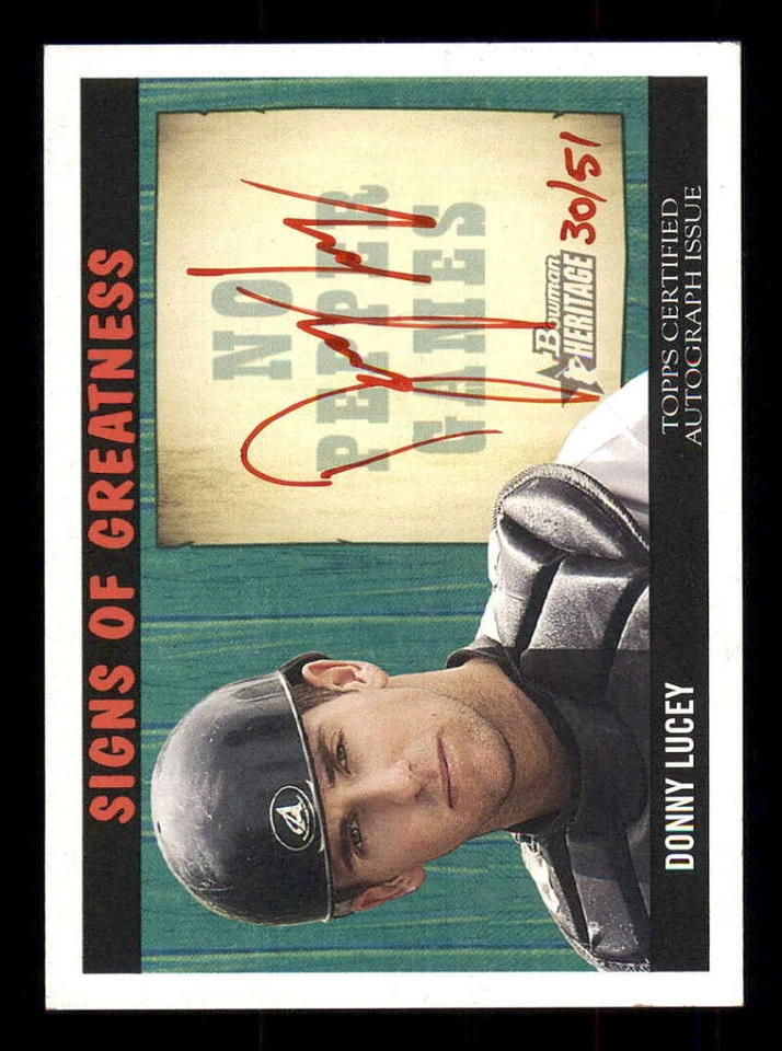 2005 Bowman Heritage Signs of Greatness Red Ink Donny Lucey Lucy Autograph 30/51 - Image 1 of 2