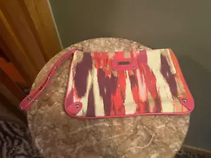 Express Cloth Pink Red Purple Multicolored Wristlet Bag Studded Strap 9.25x6” - Picture 1 of 5