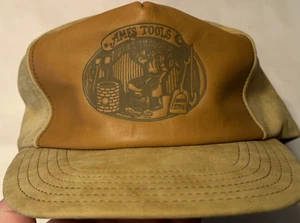 De colección Ames Tools Cuero y Gamuza Camionero SnapBack Sombrero Caqui Beige Hecho en EE. UU. - Imagen 1 de 7