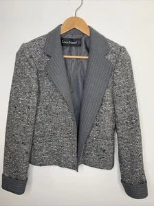 Louis Feraud Vintage 100% Wool Blazer Sz 6 Womens Gray Tweed Jacket Classy Chic - Picture 1 of 10