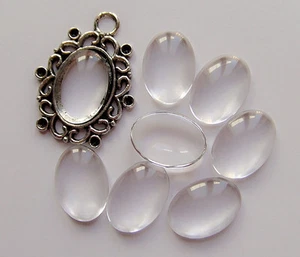 10pz CABOCHON in vetro clear ovale 18x13mm bijoux - Foto 1 di 1