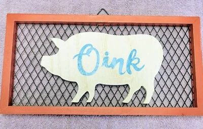  Farmhouse Country Rustic OINK~PIG SIGN ~ Red Metal Lattice - Image 1 of 4