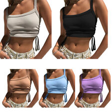 Woman Crop Tops Traveling Jogging Sleeveless Bandage Clothes Solid Color