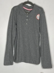Girls Wonder Nation School Uniform Long Sleeve Interlock Polo Gray Size M 7-8 - Picture 1 of 2