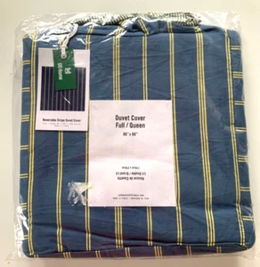 URBAN OUTFITTERS Bettbezug FULL/QUEEN Baumwolle WENDESTREIFEN blau gelb Neu mit Etikett - Bild 1 von 4