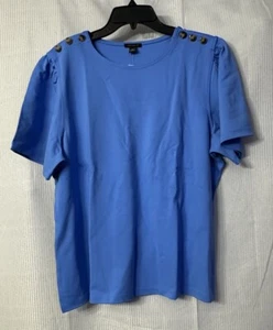 NWT Ann Taylor LOFT Womens Short Sleeve Blue Stretch Top Blouse Shirt Size XL - Picture 1 of 9