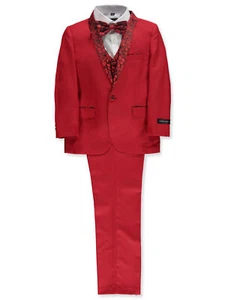 Kids World Boys’ 5-Piece Brocade Suit Color: red Size: 4 - Picture 1 of 1