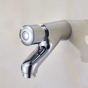 Bathroom Brass Self Closing Tap Basin Push Faucet Single Cold Chrome Wall Mount - Picture 1 of 5