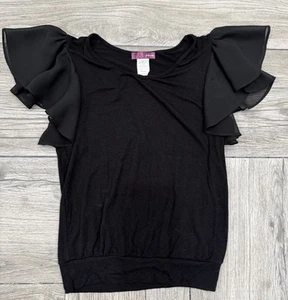 Aqua Brand Women's Black Short Flutter Sleeve Top Size M - Picture 1 of 3