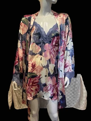 Nuevo conjunto de bata/química In Bloom by Jonquil encaje satinado XL azul rosa floral Foto 1 de 4