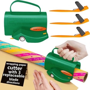 Wrapping Paper Roll Cutter Tool with 3 pcs Replaceable Blade Kit Gift Green - Picture 1 of 6
