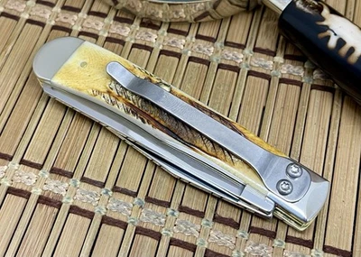 Case XX EE. UU. 6,5 Hueso Quemado Ciervo 65345 Acero Inoxidable Trampero con Clip Navaja de Bolsillo Foto 1 de 4