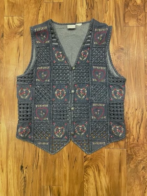 女式复古 90 年代牛仔花卉无袖背心 Cottagecore 奶奶 — 第 1/4 张图片