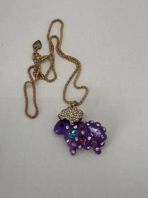 Betsey Johnson Crystal Cats Eye Easter Lamb Sheep Pendant Necklace Free Gift Bag - Image 1 of 4