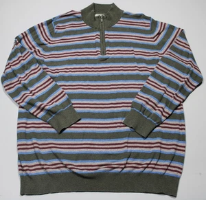 LL Bean Sweater Mens 2XL Tall Green Striped Half Zip Cotton Cashmere Pullover - Picture 1 of 6